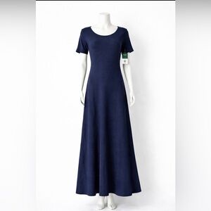 Lauren Ralph Lauren Navy Maxi Dress Size M 100% Cotton Short Sleeve A-Line NWT
